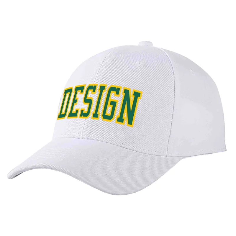 DIY Enthusiast Baseball Cap-Custom White Kelly Green-Yellow Curved Eaves Sport Design Baseball Cap