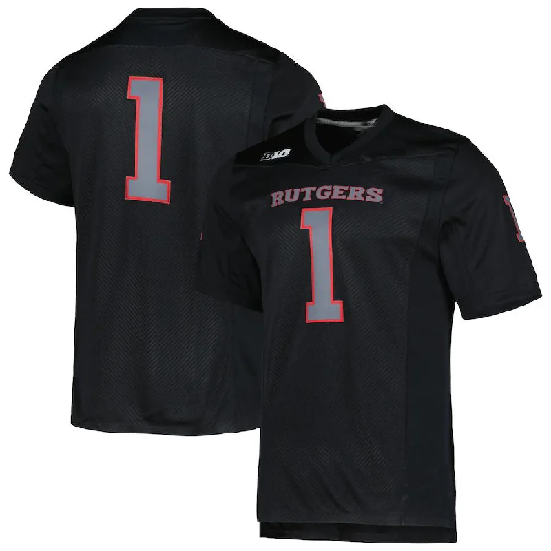 Black Football Jersey-#1 R.Scarlet Knights Team Premier Football Jersey  Black Stitched American College Jerseys