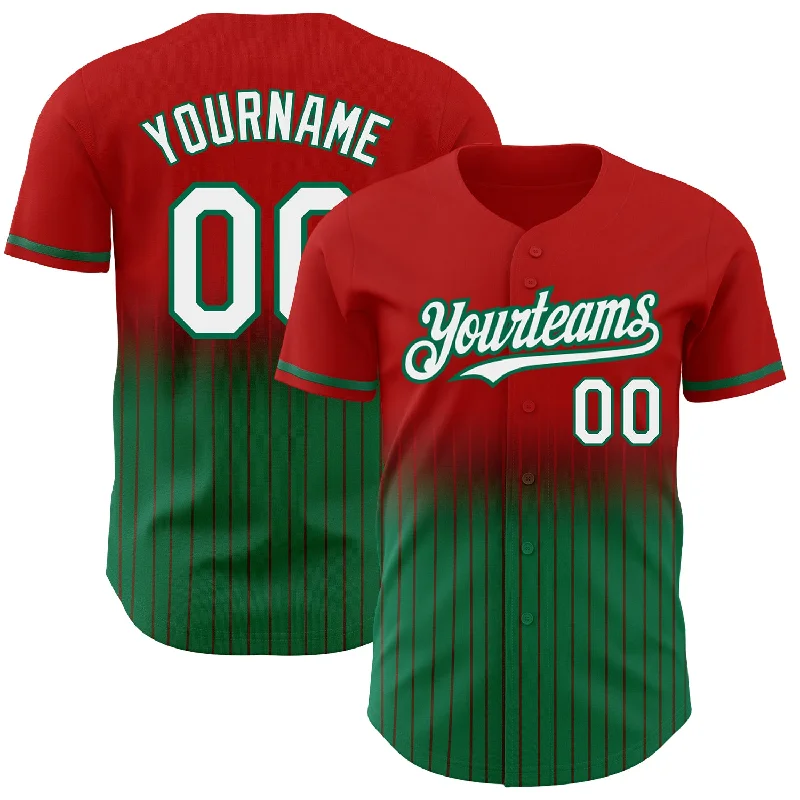 Training Baseball Jersey-Custom Red Pinstripe White-Kelly Green Authentic Fade Fashion Baseball Jersey