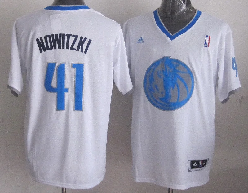 Stadium Basketball Jersey-Mavericks 41 Nowitzki White Christmas Edition Basketball Jerseys