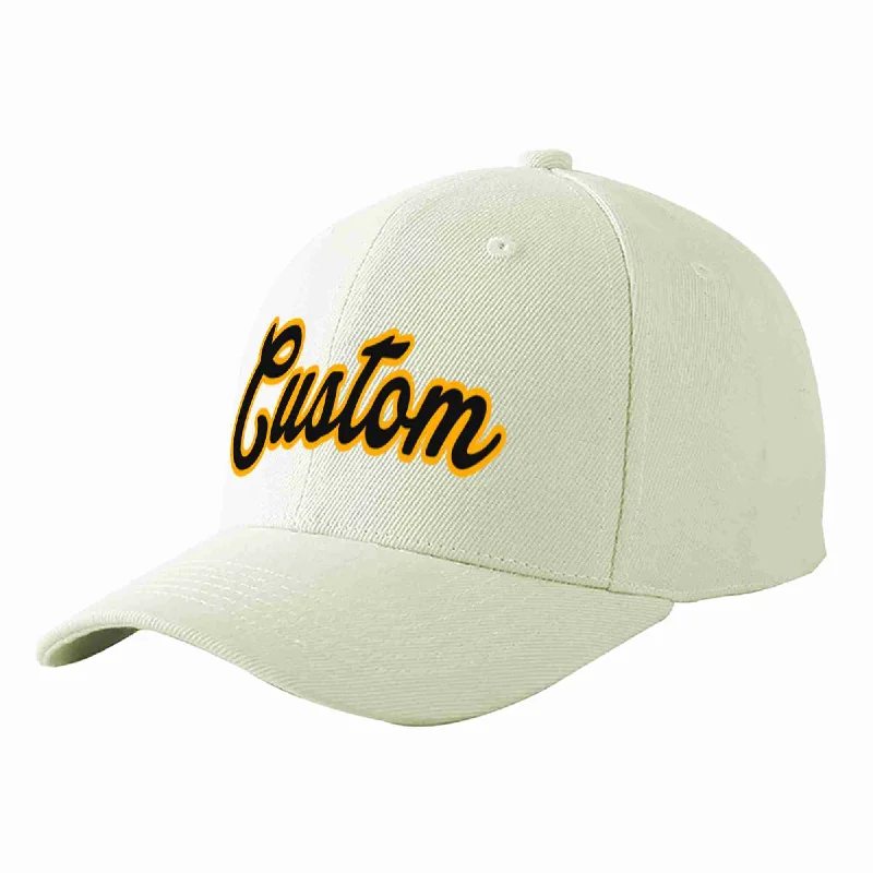 Road Trip Baseball Cap-Custom Cream Black-Yellow Curved Eaves Sport Baseball Cap Design for Men/Women/Youth