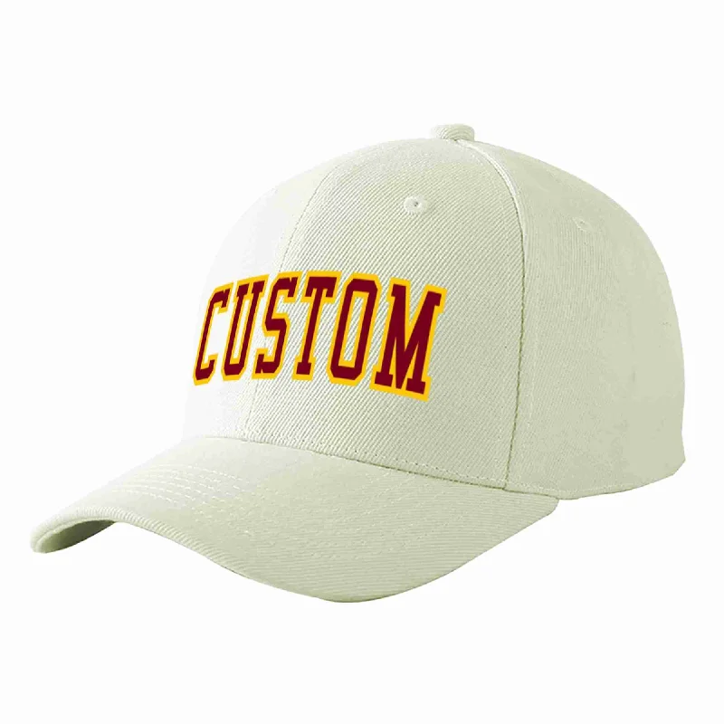 Retro Baseball Cap-Custom Cream Crimson-Gold Curved Eaves Sport Baseball Cap Design for Men/Women/Youth