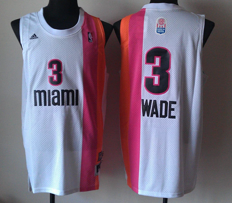 Replica Team Basketball Jersey-Heat 3 Wade White Hardwood Classics Basketball Jerseys