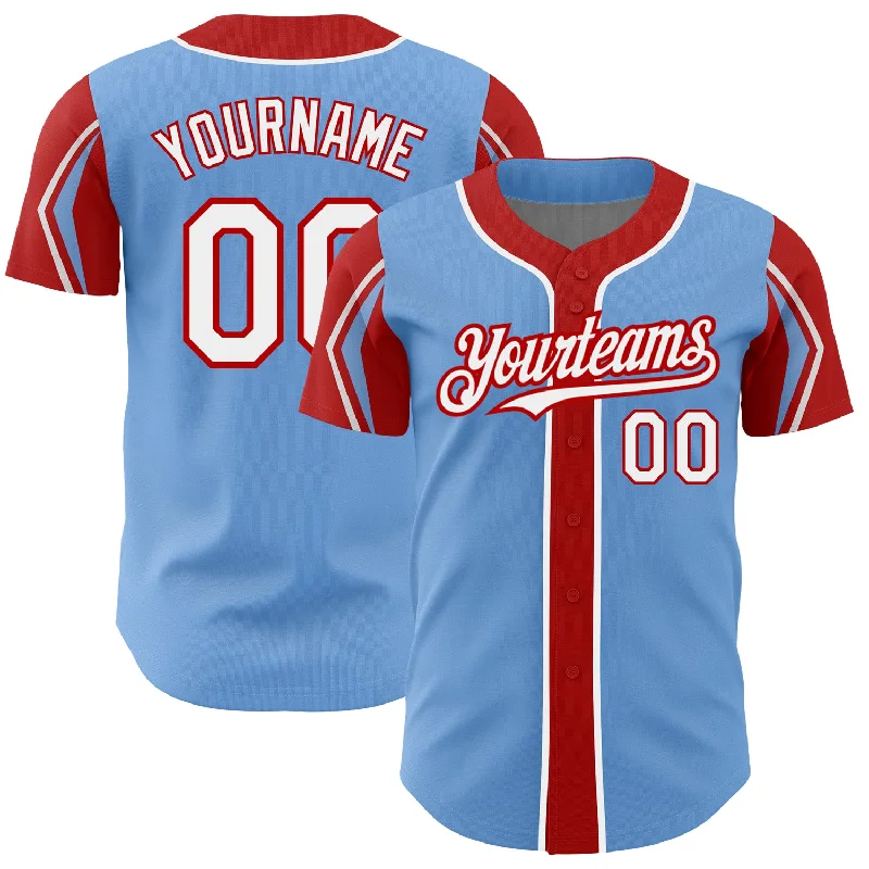 Christmas Baseball Jersey-Custom Light Blue White-Red 3 Colors Arm Shapes Authentic Baseball Jersey