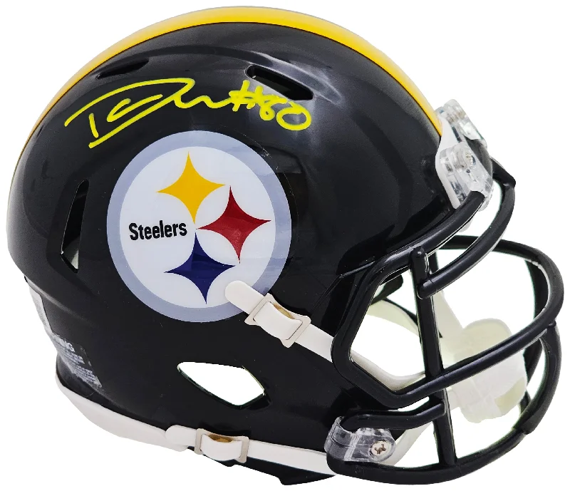 Park Rugby Helmet-Darnell Washington Autographed Pittsburgh Steelers Black Speed Mini Helmet Beckett BAS Witness Stock #216802