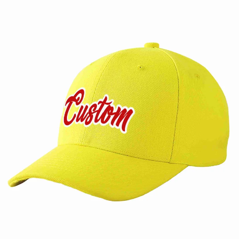 Outdoor Baseball Cap-Custom Yellow Red-White Curved Eaves Sport Baseball Cap Design for Men/Women/Youth