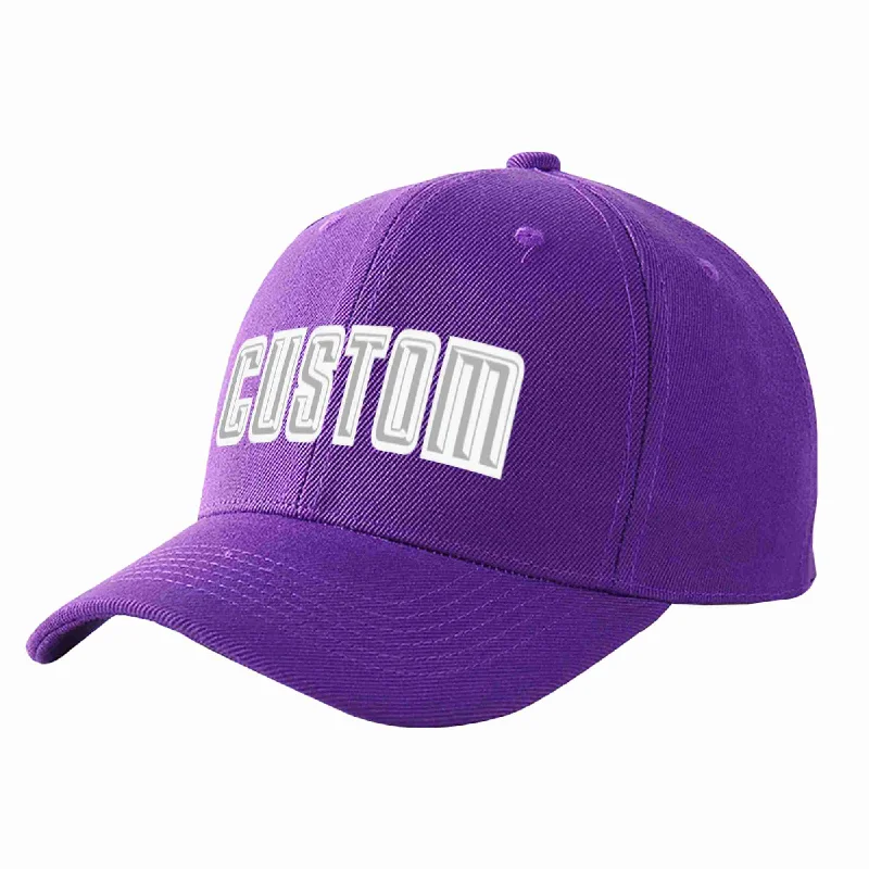 Proposal Baseball Cap-Custom Purple Gray-White Curved Eaves Sport Baseball Cap Design for Men/Women/Youth