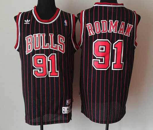 Navy Blue Basketball Jersey-Bulls 91 Rodman Black Red Stripe New Revolution 30 Basketball Jerseys