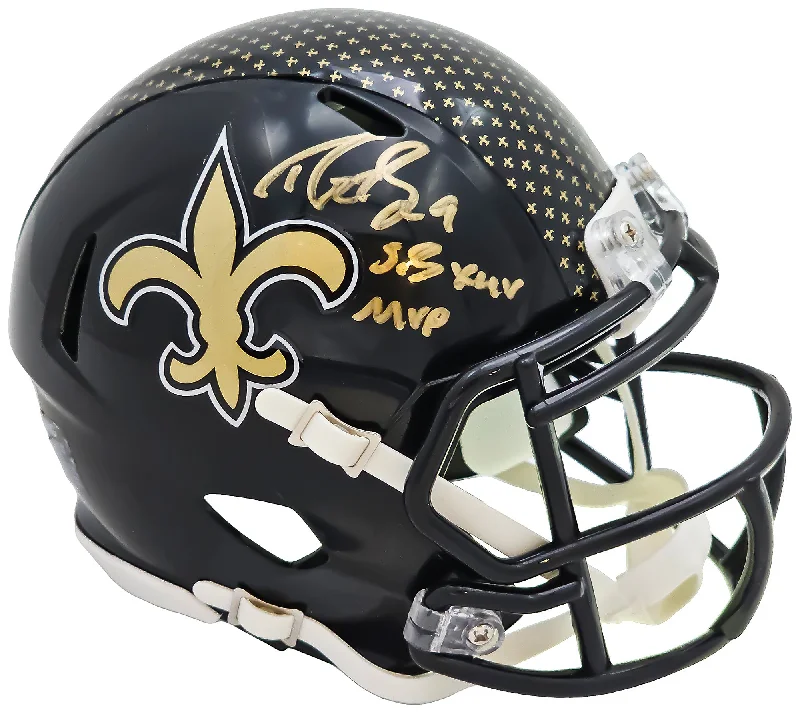 Coach Rugby Helmet-Drew Brees Autographed New Orleans Saints 2022 Alternate Black Speed Mini Helmet "SB XLIV MVP" Beckett BAS Witness Stock #220586