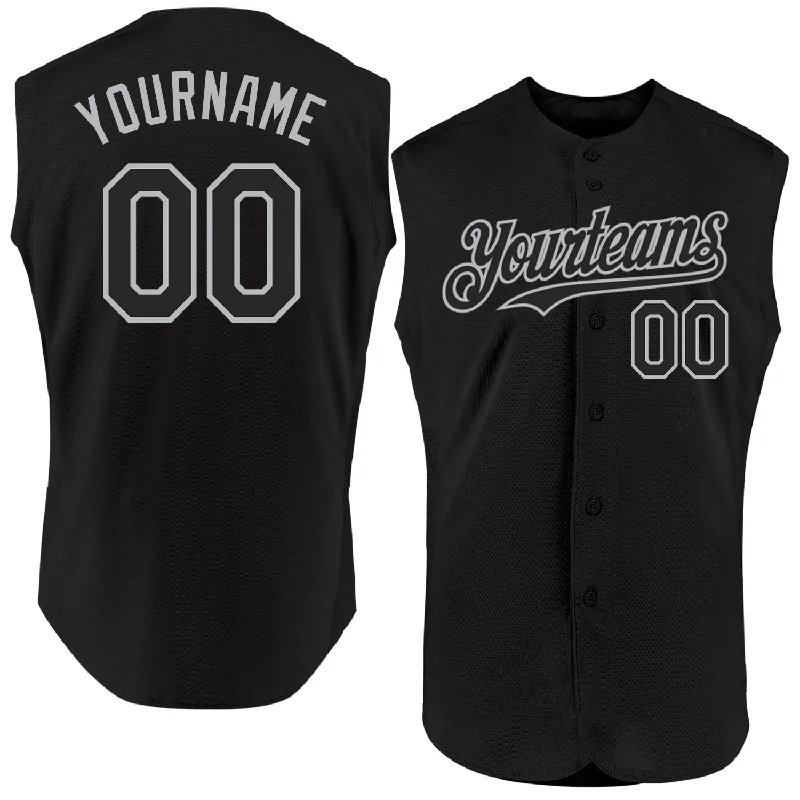 Weatherproof Baseball Jersey-Custom Black Gray Authentic Sleeveless Baseball Jersey