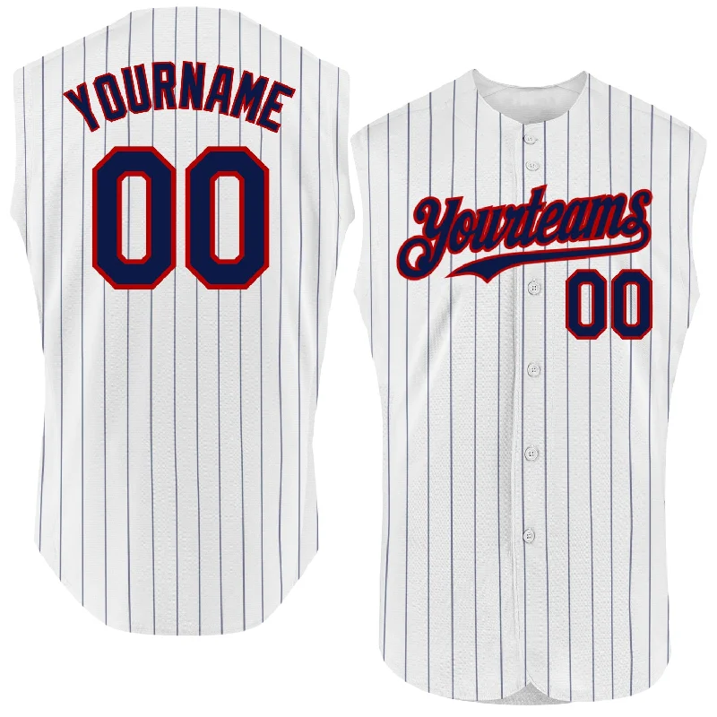 Streetwear Baseball Club Jersey-Custom White Navy Pinstripe Red Authentic Sleeveless Baseball Jersey