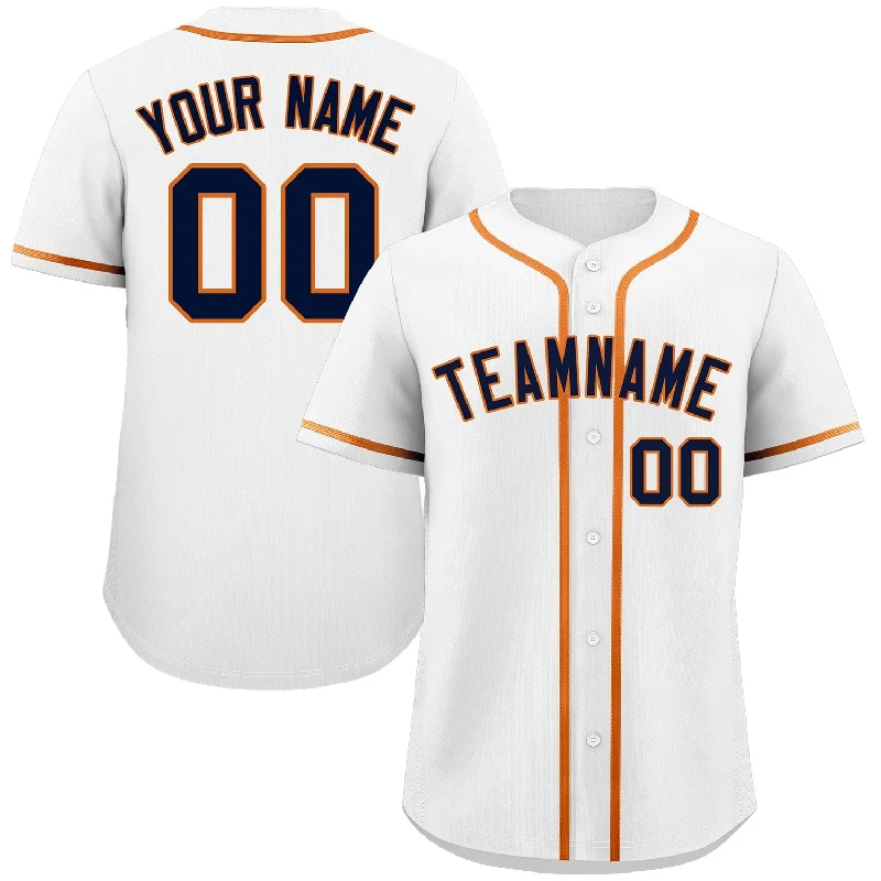 Mesh Baseball Jersey-Custom White Navy-Orange Classic Style Authentic Baseball Jersey