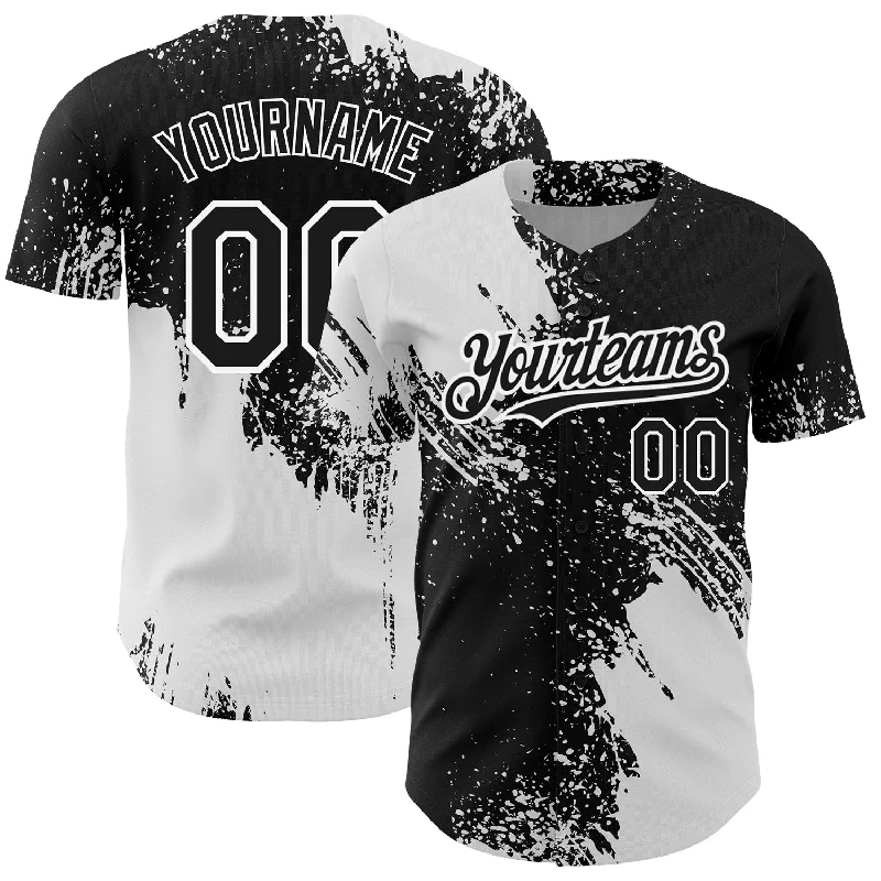 Pullover Baseball Jersey-Custom Black White 3D Pattern Design Abstract Brush Stroke Authentic Baseball Jersey