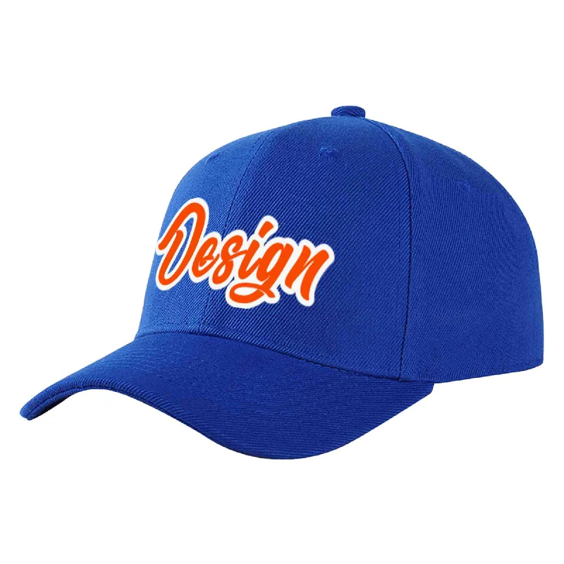 Explorer Baseball Cap-Custom Royal Orange-White Curved Eaves Sport Design Baseball Cap