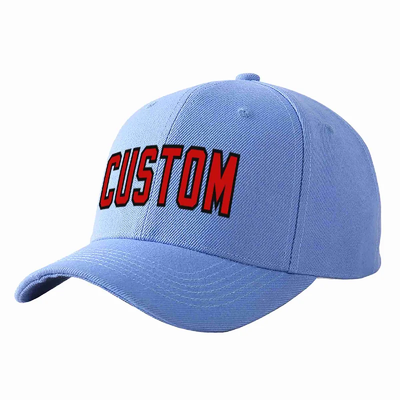 Fashion Baseball Cap-Custom Sky Blue Red-Black Curved Eaves Sport Baseball Cap Design for Men/Women/Youth