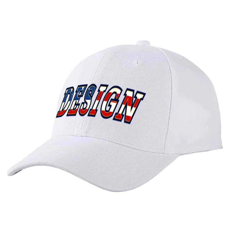 College Baseball Cap-Custom White Vintage USA Flag-Gold Curved Eaves Sport Design Baseball Cap