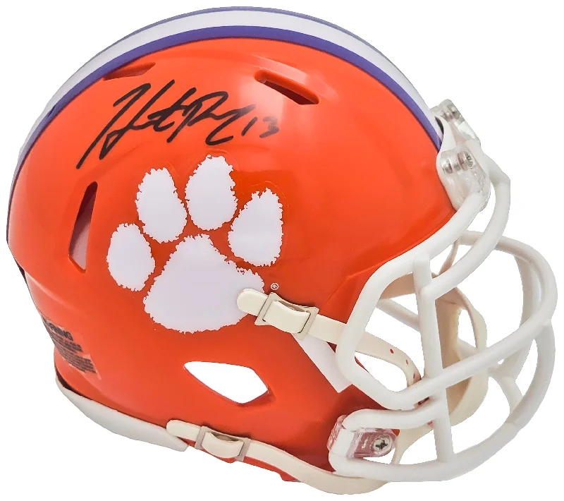 Orange Rugby Helmet-Hunter Renfrow Autographed Clemson Tigers Orange Speed Mini Helmet Beckett BAS QR Stock #216121