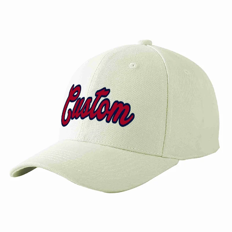 Soft Fabric Baseball Cap-Custom Cream Red-Navy Curved Eaves Sport Baseball Cap Design for Men/Women/Youth