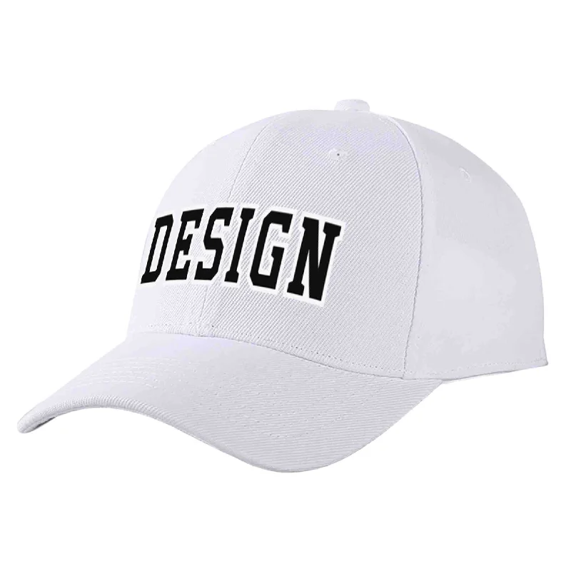 Fitted Baseball Cap-Custom White Black-White Curved Eaves Sport Design Baseball Cap