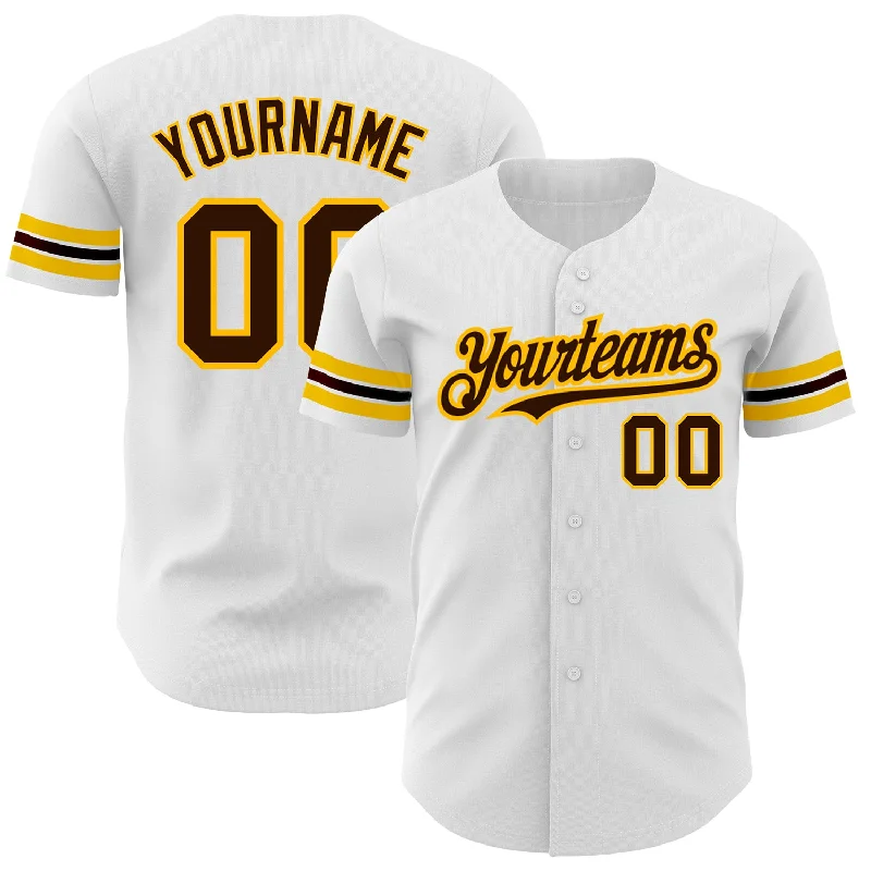 MLB Baseball Jersey-Custom White Brown-Gold Authentic Baseball Jersey