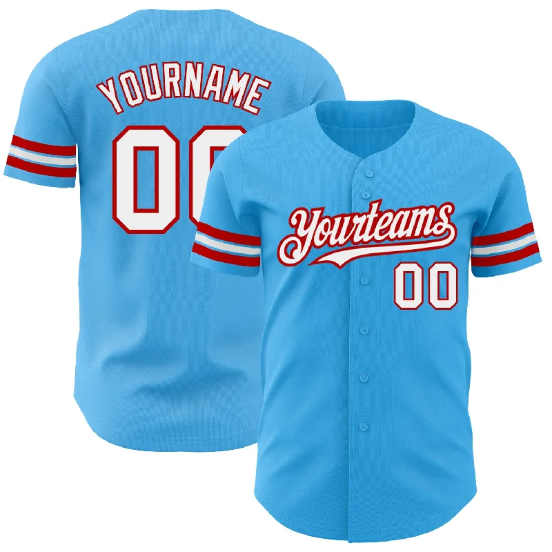 Breathable Baseball Jersey-Custom Sky Blue White-Red Authentic Baseball Jersey