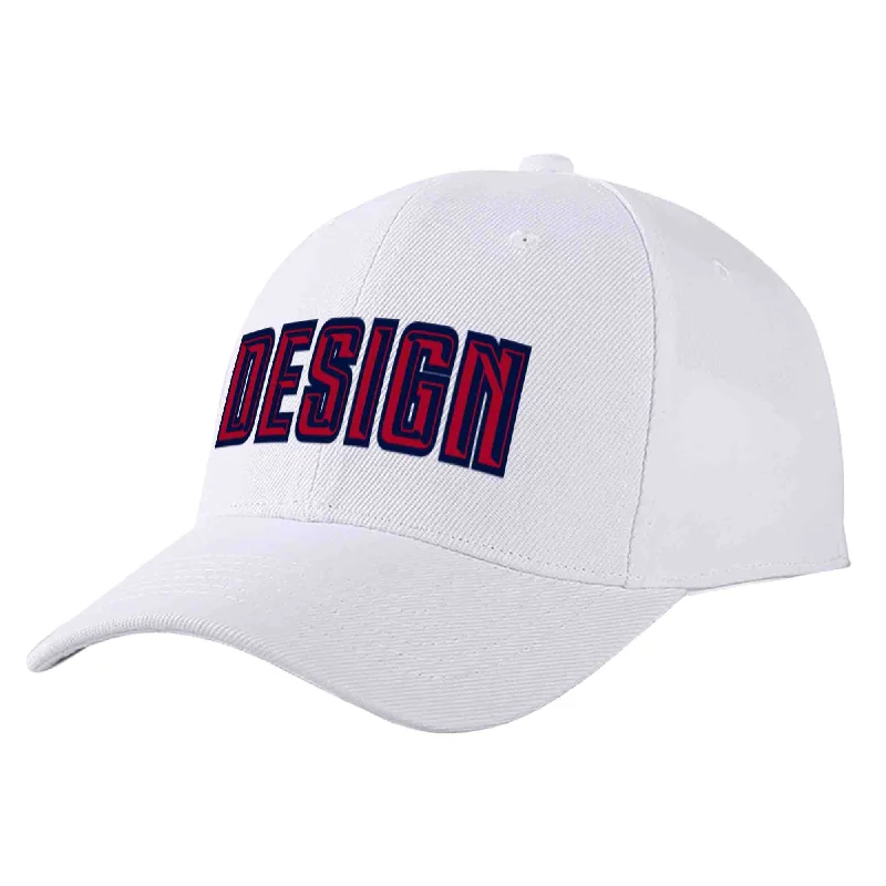 Street Dance Baseball Cap-Custom White Red-Navy Curved Eaves Sport Design Baseball Cap