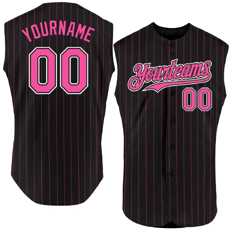 Collector’s Edition Baseball Jersey-Custom Black Pink Pinstripe Light Blue Authentic Sleeveless Baseball Jersey