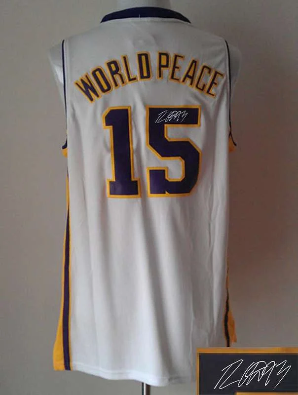 Heavy-Duty Basketball Jersey-Lakers 15 World Peace White Blazers 12 Aldridge Orange Signature Edition Basketball Jerseys