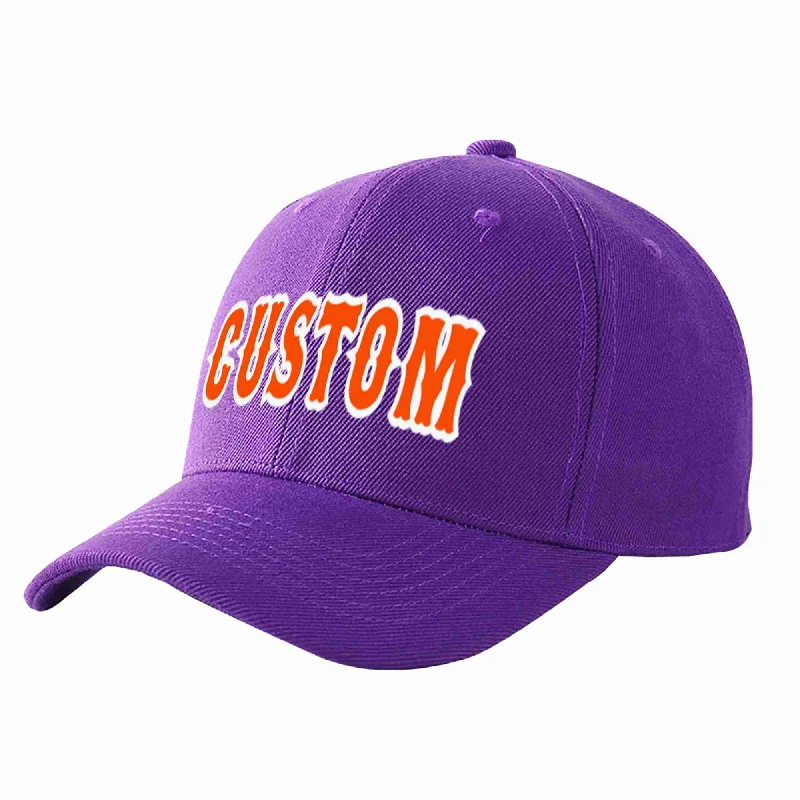 Softball Baseball Cap-Custom Purple Orange-White Curved Eaves Sport Baseball Cap Design for Men/Women/Youth