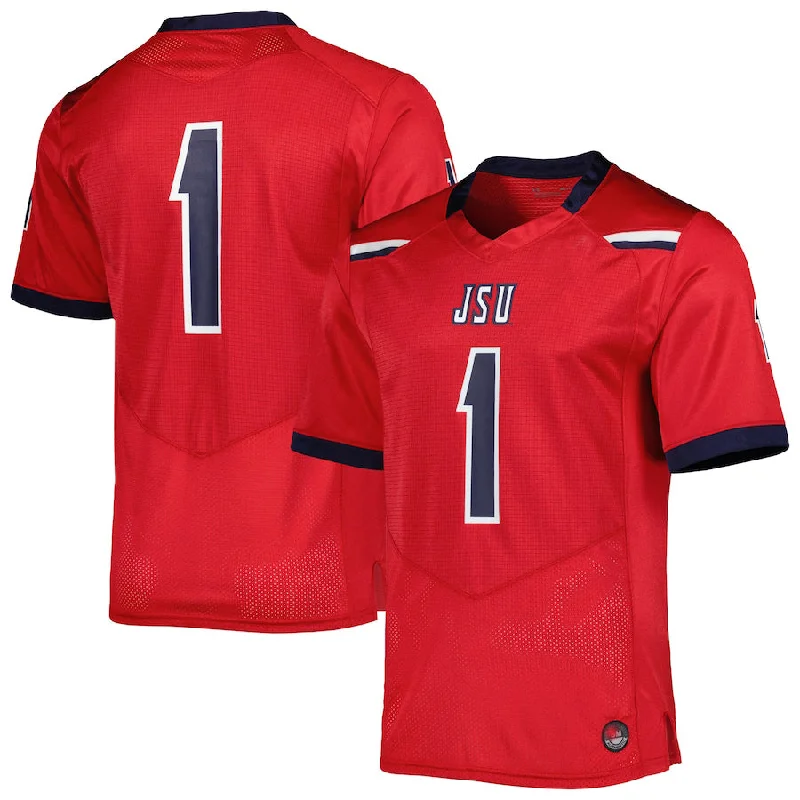 Logo Football Jersey-#1 J.State Tigers Under Armour Team Wordmark Replica Football Jersey  Red Stitched American College Jerseys