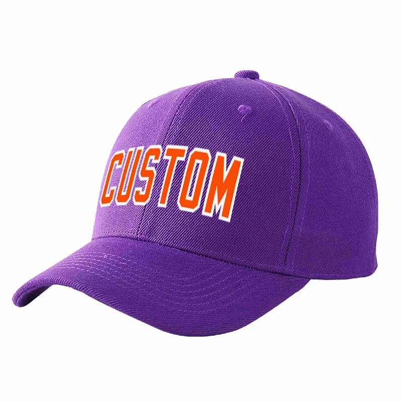 Snapback Baseball Cap-Custom Purple Orange-White Curved Eaves Sport Baseball Cap Design for Men/Women/Youth