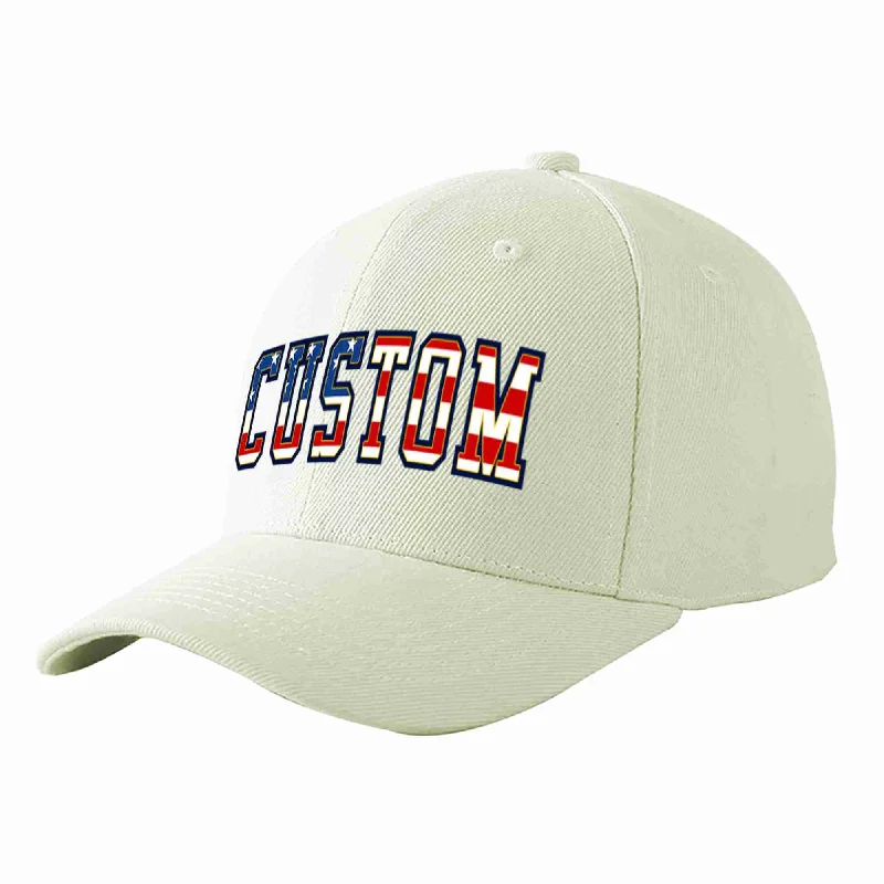 Trucker Baseball Cap-Custom Cream Vintage USA Flag-Gold Curved Eaves Sport Baseball Cap Design for Men/Women/Youth