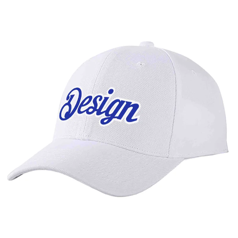 Affordable Baseball Cap-Custom White Royal-White Curved Eaves Sport Design Baseball Cap