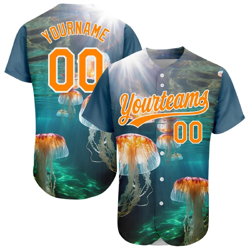 Charcoal Baseball Jersey-Custom Navy Bay Orange-White 3D Pattern Design Jellyfish In The Ocean Authentic Baseball Jersey