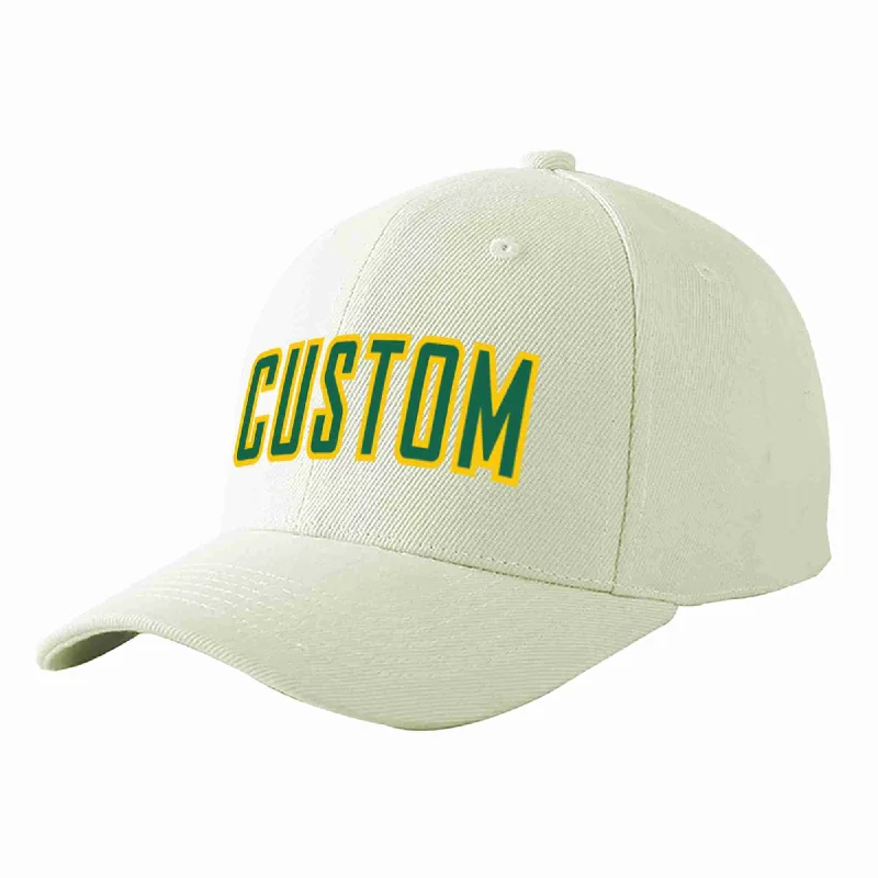 Custom Baseball Cap-Custom Cream Kelly Green-Gold Curved Eaves Sport Baseball Cap Design for Men/Women/Youth