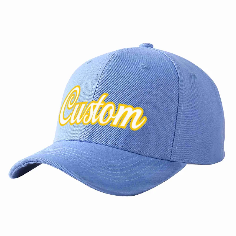 Sci-Fi Baseball Cap-Custom Sky Blue White-Gold Curved Eaves Sport Baseball Cap Design for Men/Women/Youth