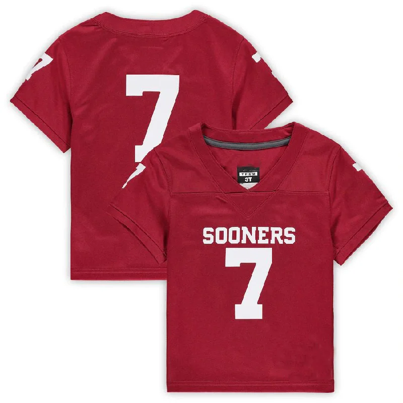 DIY Football Jersey-#7 O.Sooners Jordan Brand Toddler Replica Crimson Football Jersey Stitched American College Jerseys