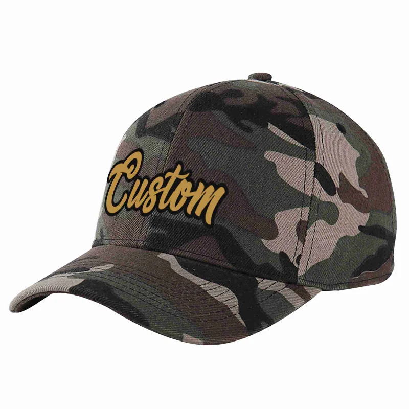 Structured Baseball Cap-Custom Camo Old Gold-Black Curved Eaves Sport Baseball Cap Design for Men/Women/Youth