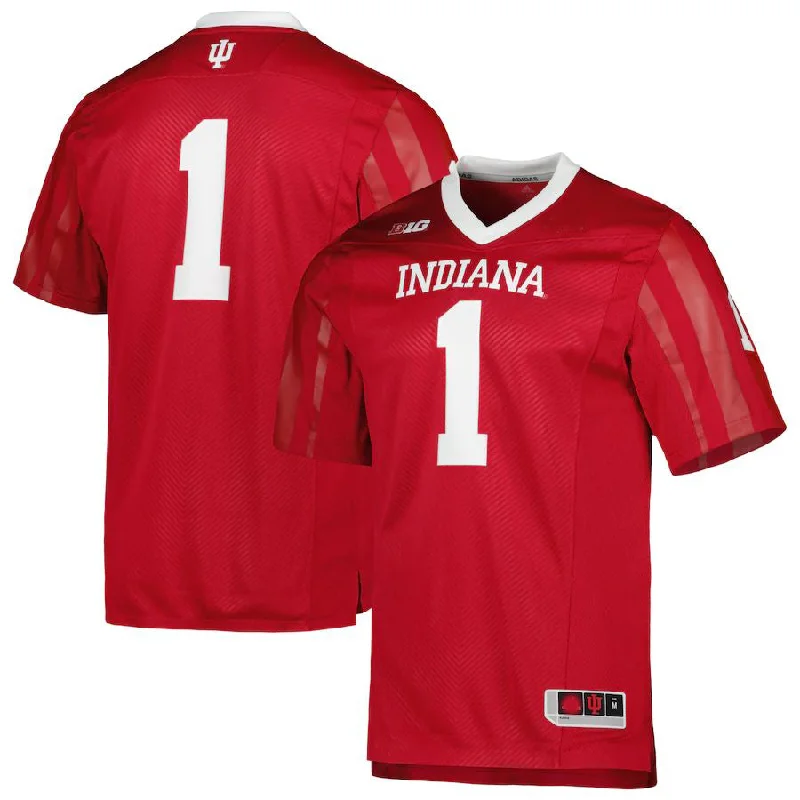 Custom Number Football Jersey-#1 IN. Hoosiers Team Premier Football Jersey Crimson Stitched American College Jerseys