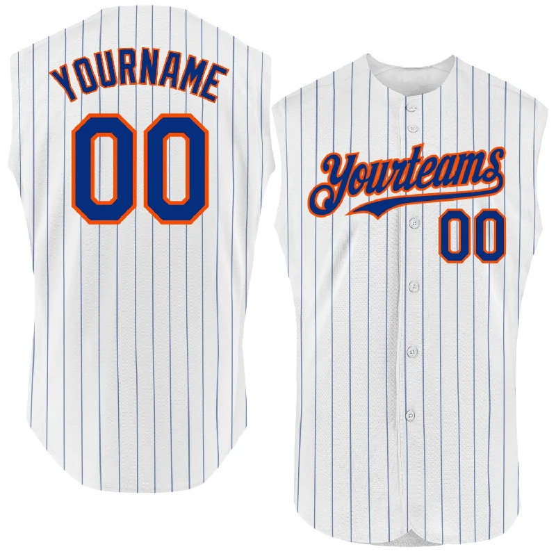 Lightweight Baseball Jersey-Custom White Royal Pinstripe Royal Authentic Sleeveless Baseball Jersey