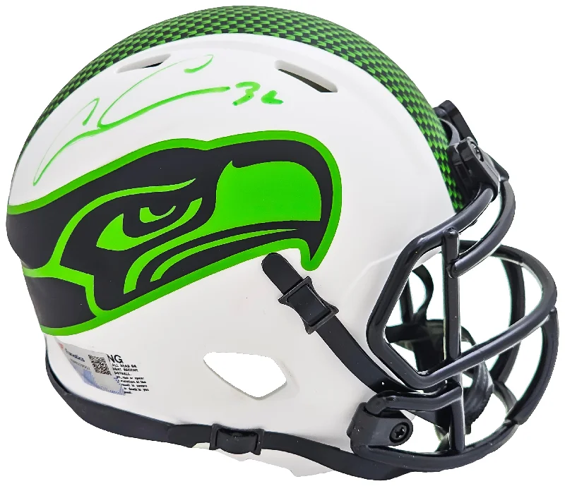 Away Game Rugby Helmet-Chris Carson Autographed Seattle Seahawks Lunar Eclipse White Speed Mini Helmet Fanatics Holo Stock #216815