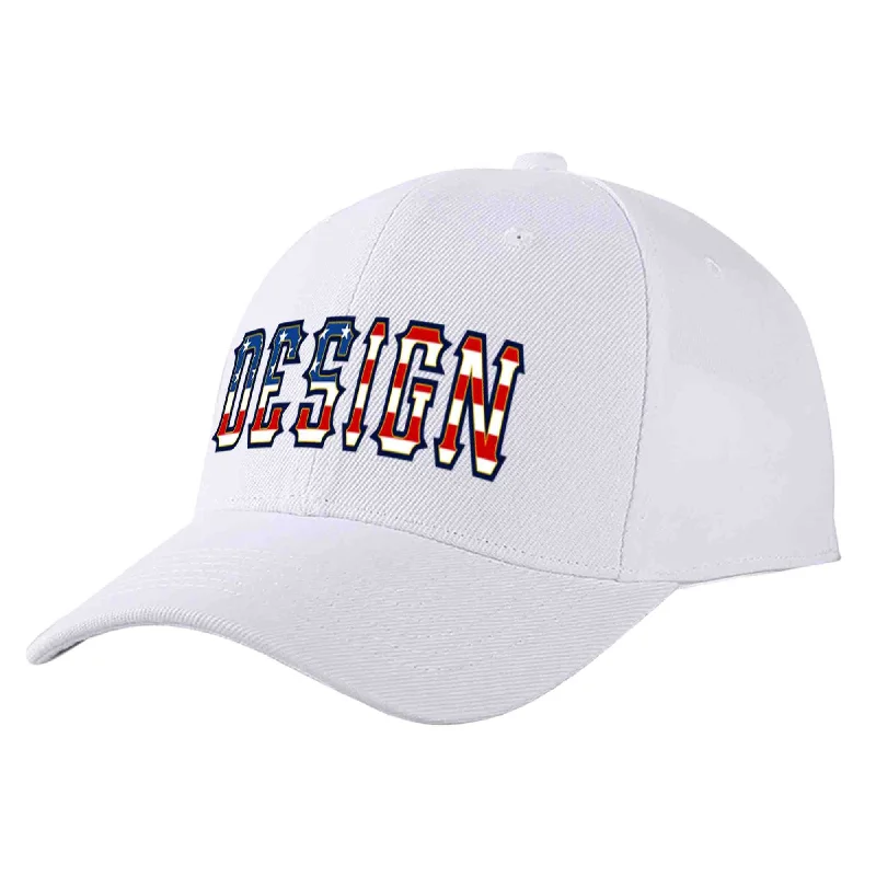 Firefighter Baseball Cap-Custom White Vintage USA Flag-Gold Curved Eaves Sport Design Baseball Cap