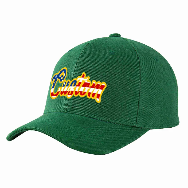 Outdoor Baseball Cap-Custom Green Vintage USA Flag-Gold Curved Eaves Sport Baseball Cap Design for Men/Women/Youth