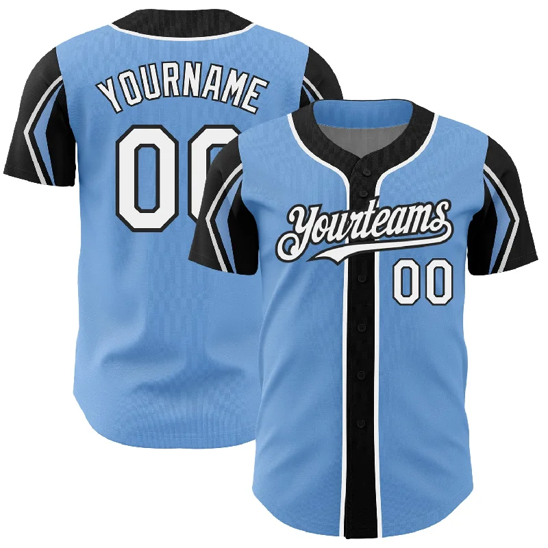 Winter Baseball Jersey-Custom Light Blue White-Black 3 Colors Arm Shapes Authentic Baseball Jersey