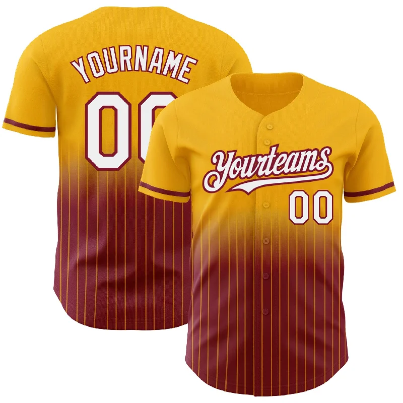 Baseball-Inspired Jersey-Custom Gold Pinstripe White-Crimson Authentic Fade Fashion Baseball Jersey