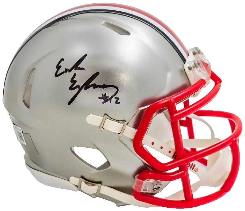 White Rugby Helmet-Emeka Egbuka Autographed Ohio State Buckeyes Flash Silver Speed Mini Helmet Beckett BAS Witness Stock #216623