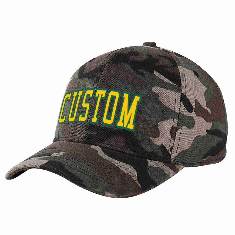 Logo Baseball Cap-Custom Camo Gold-Kelly Green Curved Eaves Sport Baseball Cap Design for Men/Women/Youth