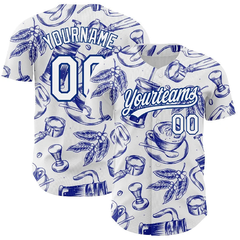 DIY Baseball Jersey-Custom White Royal 3D Pattern Design International Coffee Day Authentic Baseball Jersey