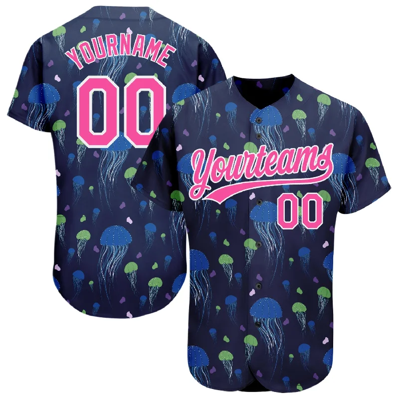 Orange Baseball Jersey-Custom Navy Pink-White 3D Pattern Design Jellyfish Authentic Baseball Jersey