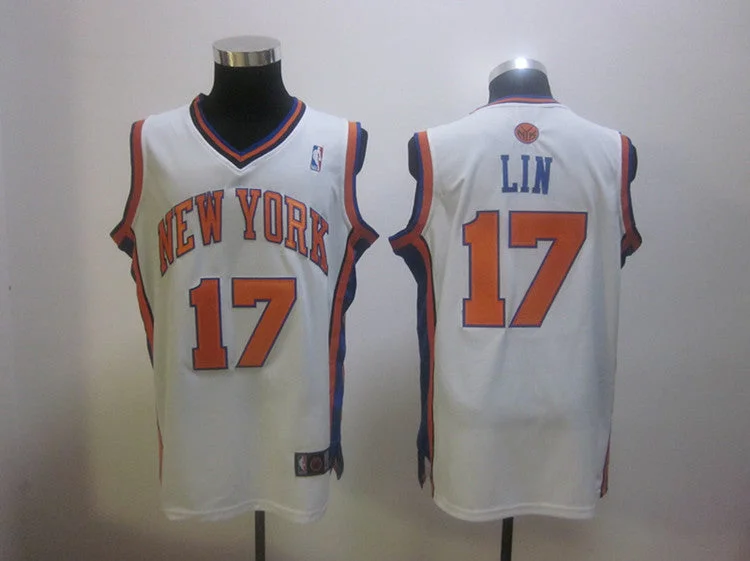 Embroidered Basketball Jersey-Knicks 17 Jeremy Lin white Basketball Jerseys